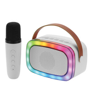 IQ Sound IQ-908K WHT Mini Karaoke Portable Bluetooth Speaker with Wireless Microphone and RGB Light Show, IQ-908K (White)