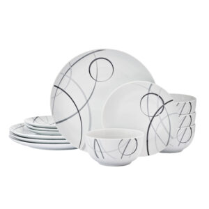 Studio Nova 5323456 12-Piece Porcelain Dinnerware Set, Circles Pattern