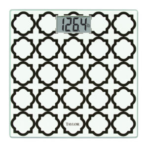 Taylor Precision Products 755841932BWL Digital Glass Bathroom Scale with Black/White Lattice, 400-Lb. Capacity