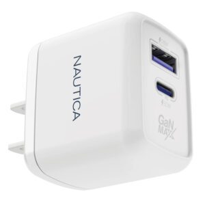 Nautica UCCCH03-02 2-USB Port Wall Charger with 30-Watt PD USB-C and USB-A QC3.0, CH130 (White)