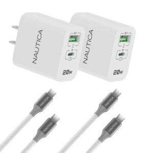 Nautica UCCMA01-02 Two 20-Watt Dual-Port Turan Core 20 Charging Bundle, with 2 USB-C to USB-C Cables