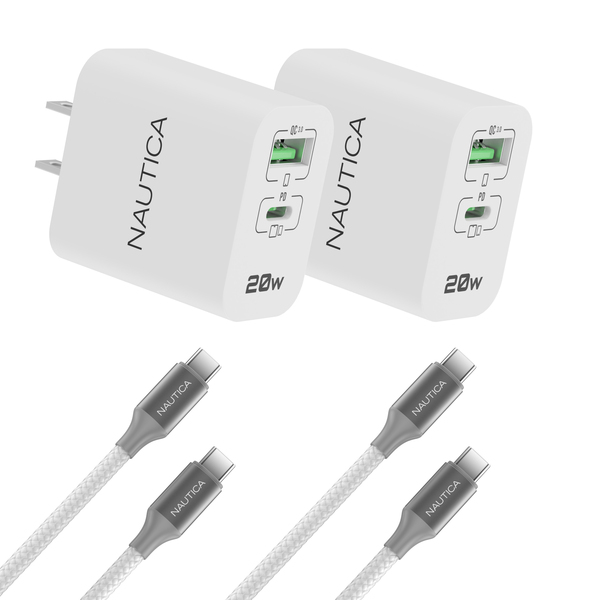 Nautica UCCMA01-02 Two 20-Watt Dual-Port Turan Core 20 Charging Bundle, with 2 USB-C to USB-C Cables