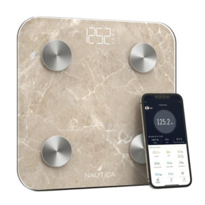 Nautica UCCSC01-07 396-Lb. Capacity Smart Digital Bathroom Scale with Bluetooth, LED Display, Body Tracker App, Body Composition, BMI, Muscle Mass (Quartz Stone)