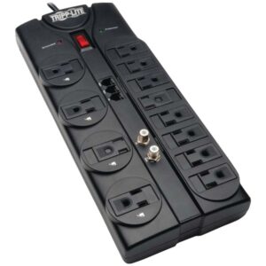 Tripp Lite by Eaton TLP1208TELTV 12-AC Outlet, Telco, and Coax 2,880-Joules Protect It! Surge Protector Power Strip, 8-Ft. Cord with Right-Angle Plug