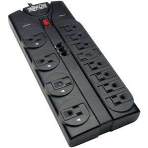 Tripp Lite by Eaton TLP1208TEL 12-AC Outlet and Telco 2,160-Joules Protect It! Surge Protector Power Strip with Safety Covers, 8-Ft. Cord, TLP1208TEL