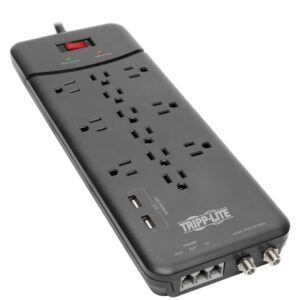 Tripp Lite by Eaton TLP128TTUSBB 12-AC Outlet, 2-USB Port, Telco, and Coax 4,320-Joules Protect It! Surge Protector Power Strip, 8-Ft. Cord, TLP128TTUSBB