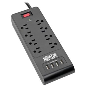 Tripp Lite by Eaton TLP864USBB 8-AC Outlet and 4-USB Port 1,800-Joules Protect It! Surge Protector Power Strip, 6-Ft. Cord with Straight Plug, TLP864USBB
