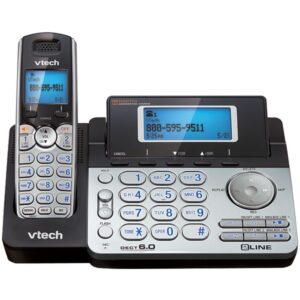 VTech DS6151 2-Line 1-Handset DECT 6.0 Expandable Cordless Phone System for Landline, Dual Digital Answering System, Speakerphone, and Dual Keypad