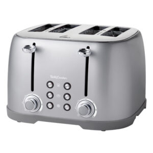 Betty Crocker BC-4624S 4-Slice 1,600-Watt Multifunction Toaster with Extra-Wide Slots, 7 Browning Levels, Centering Guides, Crumb Trays, BC-4624 (Silver)