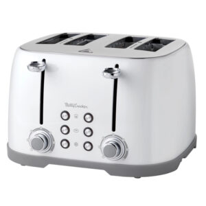 Betty Crocker BC-4624W 4-Slice 1,600-Watt Multifunction Toaster with Extra-Wide Slots, 7 Browning Levels, Centering Guides, Crumb Trays, BC-4624 (White)