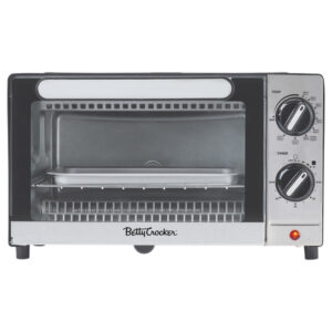 Betty Crocker BC-5665B 9-L 2-Slice Toaster Oven, 1,000 Watts, with Bake, Broil, and Toast, Timer, Baking Pan, Rack, and Crumb Tray, BC-5665B