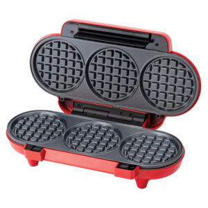 Betty Crocker BC-5886R Mini Multi-Waffle Maker for Three 4-In. Waffles, 1,200 Watts, with Nonstick Coating and Automatic Temperature Control, BC-5886R