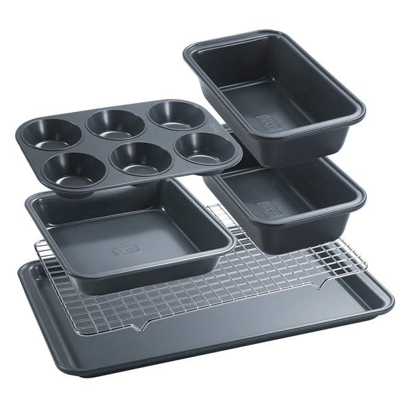 BLACK+DECKER BDK401B 6-Piece Carbon Steel Bakeware Set with Ceramic Nonstick Coating, BDK401B