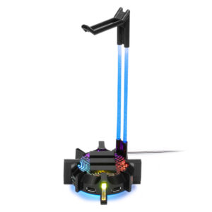 ENHANCE ENPCGHH100BKEW Gaming Headset Stand with 4-Port USB Hub, LED Lighting, and Acrylic Neck