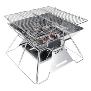 Brentwood BB-4x14SS 14-In. x 14-In. Stainless Steel Portable Folding Charcoal BBQ Grill and Outdoor Fire Pit with Carry Bag, BB-4X14SS