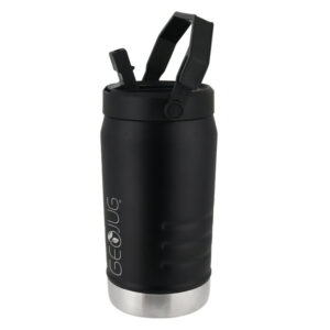 Brentwood Geojug G-1900BK Vacuum-Insulated Stainless Steel Sports Water Jug with Spout Straw Lid, and Handle with Fence Hook (64 Oz.; Black)