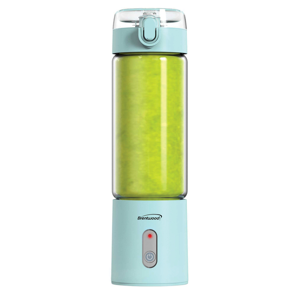 Brentwood RJB-100BL 17-Oz. 50-Watt Portable Battery-Operated USB-Chargeable Glass Blender (Blue)