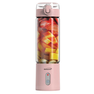 Brentwood RJB-100PK 17-Oz. 50-Watt Portable Battery-Operated USB-Chargeable Glass Blender (Pink)