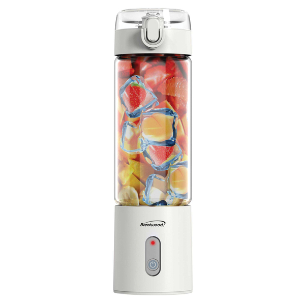 Brentwood RJB-100W 17-Oz. 50-Watt Portable Battery-Operated USB-Chargeable Glass Blender (White)
