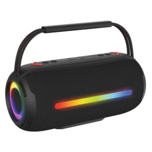 RCA Flex-3BLACK 20-Watt FLEX-3 Micro Boom Portable Bluetooth Flame Mini Speaker with TWS, RGB Lights, USB/microSD Card/Aux, FM, up to 6 Hours Play Time (Black)