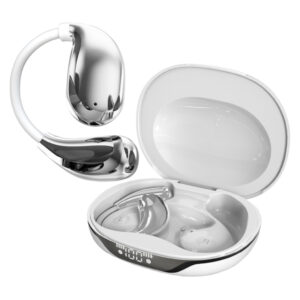 RCA Wave-88WHT WAVE-88 AI Translator TWS Bluetooth Open-Ear Earbuds with Mics, On-Ear Controls, Charging Case with Screen, up to 6 Hours Play Time (White)