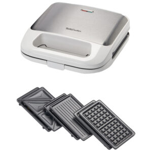 Betty Crocker BC-4965W 3-in-1 Indoor Electric Grill Plus with Sandwich/Panini Press and Waffle Maker (White)