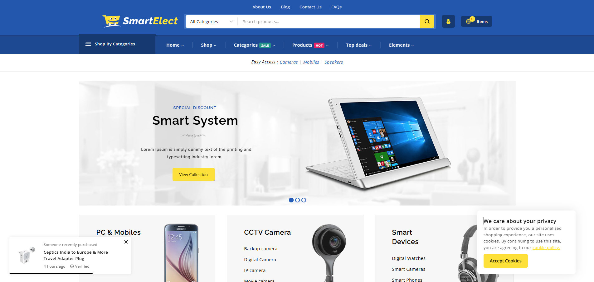 Example ecommerce storefront featuring electronics, product categories, and online shopping functionality.